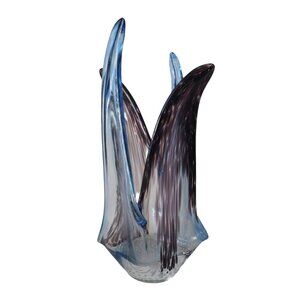 Vintage Art Glass Controlled Bubbles Handkerchief Vase MCM